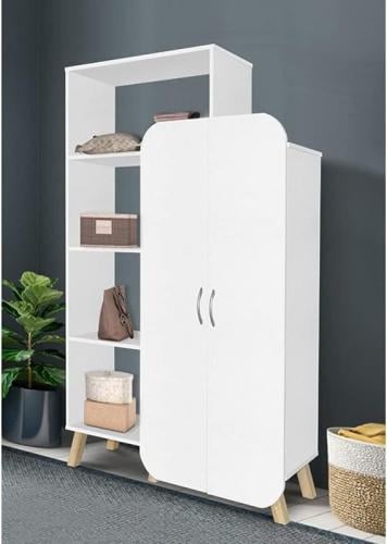 بيتي دولاب تنظيم خشبي لون أبيض مع أرفف