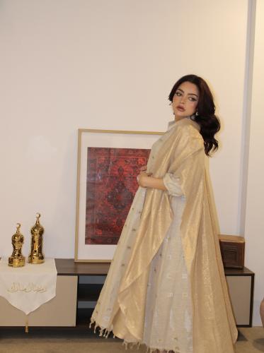 Beige linen caftan & cardigan