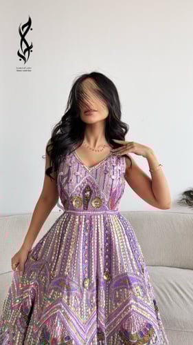 جلابية هندية ميدي باللون اللافندر بالشك الخرزي