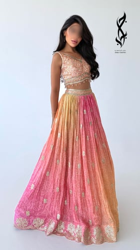 طقم ساري سهرة 3 قطع بتدرجات الوردي والذهبي | جلباب...