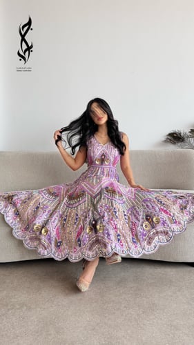 جلابية هندية ميدي باللون اللافندر بالشك الخرزي