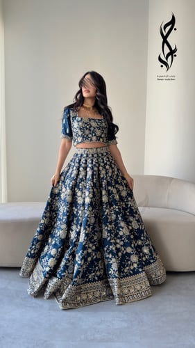 ساري هندي فاخر للعرايس مطرزة تطريز يدوي