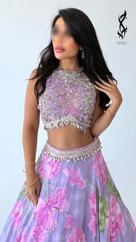 طقم ساري سهرة مطرز بالشك اليدوي البنفسجي | جلباب ب...