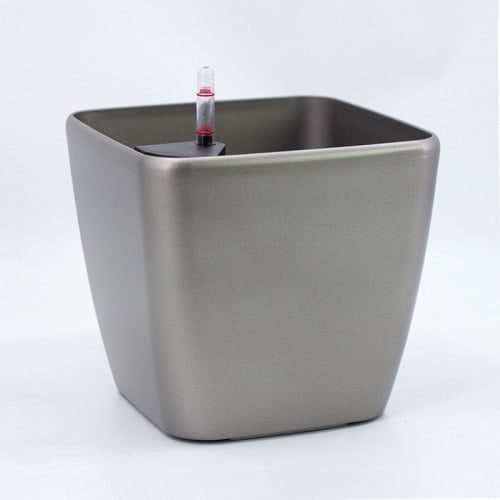 حوض زراعة ذاتي الري مقاس 36.5*35.5 سم فايبر فضي