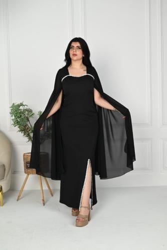 فستان سهرة كيب باللون الأسود الملكي