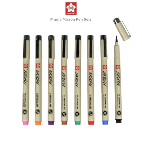 طقم أقلام بيجما بروش - 8 ألوان , Pigma Brush Set