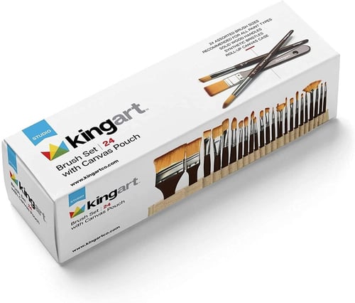 Kingart - مجموعة 24 فرشاة بأشكال مختلفة مع حقيبة ق...
