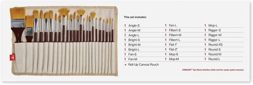 Kingart - مجموعة 24 فرشاة بأشكال مختلفة مع حقيبة ق...