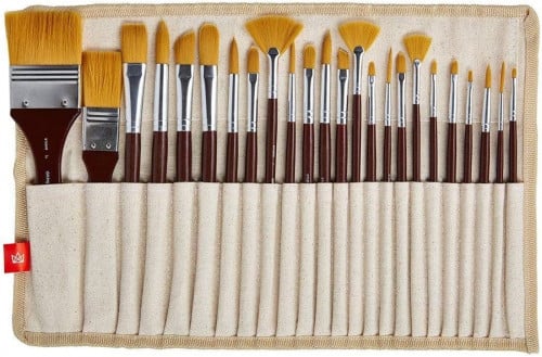 Kingart - مجموعة 24 فرشاة بأشكال مختلفة مع حقيبة ق...