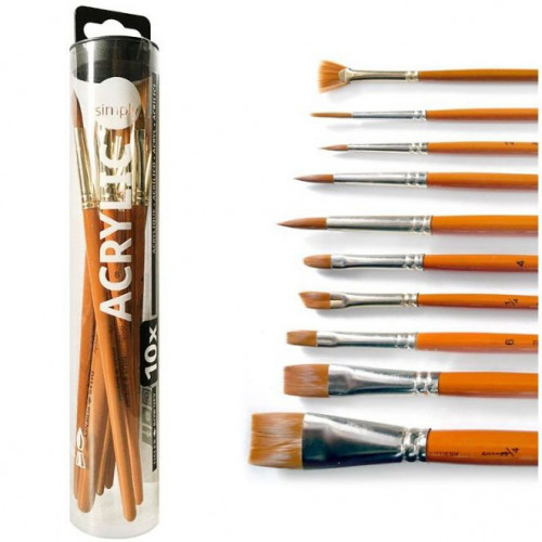Daler Rowney - طقم فرش أكريلك - 10 فرش مختلفة الشك...