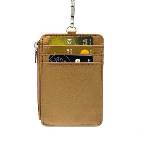 حامل البطاقة على الرقبة من الجلد الفاخر