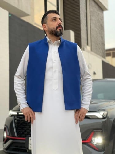 سديري جوخ دبل فيس لونين رصاصي+ازرق