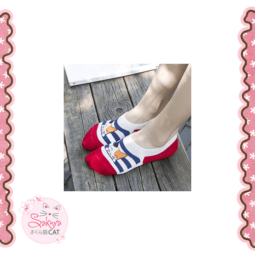 جوارب قطن مع رسمة قطة - متعددة الألوان -