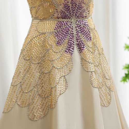 فستان ستان سهرة فاخر مزين بالخرز على شكل فراشة