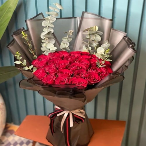 باقة روز طبيعي أحمر