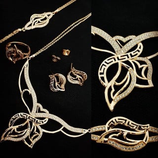 طقم مجوهرات فاخر مطلي بالذهب, 5 قطع