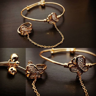 أسورة يد الفراشة نسائية مرصعة بالكريستال ومطلية با...