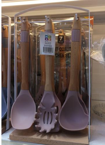 طقم ملاعق غرف سيليكون 7 قطع بني لحمي