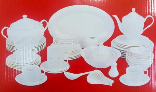 طقم سفرة ابيض كريمي سادة 47 قطعة