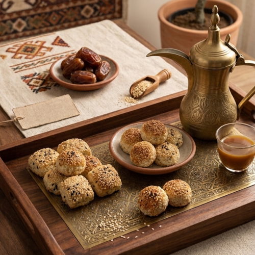 Date-filled Maamoul with sesame