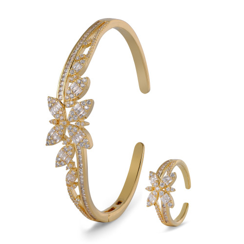 بنجره وخاتم بتصميم عصري بلون ذهبي