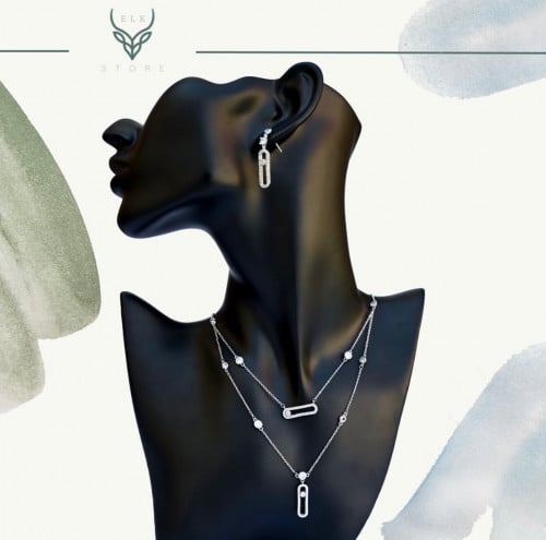 طقم سلسال و حلق M فضي