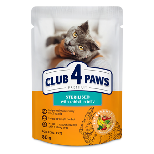 طعام رطب للقطط العقيمه بالارنب والجيلي club 4 paws