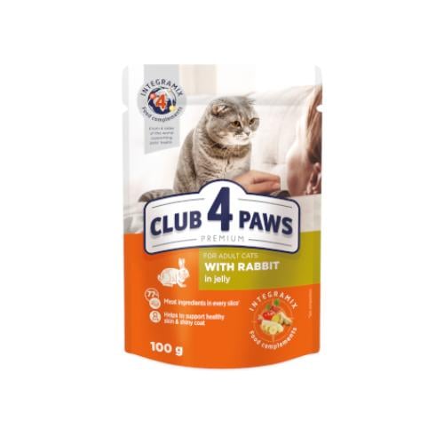 طعام رطب للقطط البالغة أرنب مع الجلي CLUB 4 PAWS