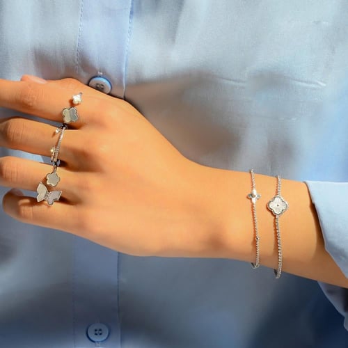 أطقم مجوهرات فضي ( أساور مع خواتم ) بتصاميم ورود و...