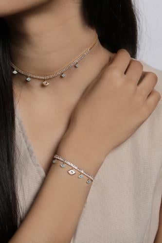 طقم تنس تشوكر مع سواره و حلق متدلي عيون