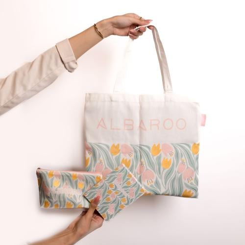 حقيبه تسوق قماشيه مع محفظه صغيره و دفتر ملاحظات