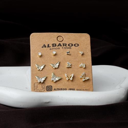 مجموعة أقراط زيركون ذهبي بتصاميم الفراشات لإطلالة...