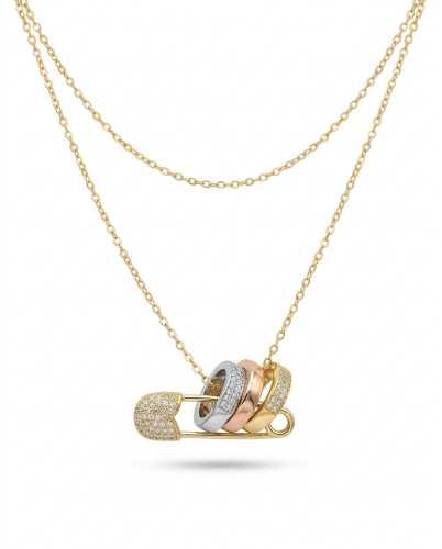 سلسال وحلق بنمط مشبك مطلي بالذهب زركون مقاوم للصدأ