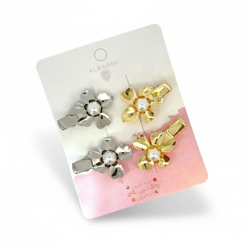 كليب شعر مرصع باللولو وزهور معدنية أنيقة