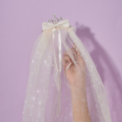 طوق اطفال بطرحة مع تاج و لؤلؤ