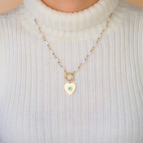 سلسال خرز بنمط قلب بعين زرقاء