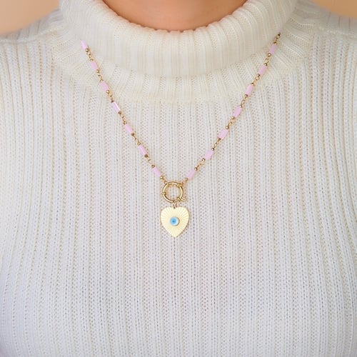 سلسال خرز بنمط قلب بعين زرقاء