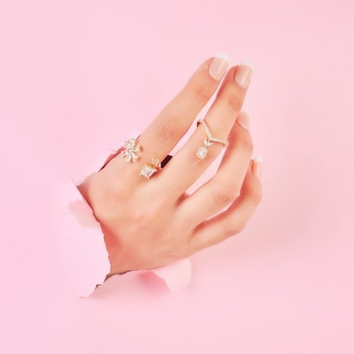 خاتم توينز نمط flower مرصع بالزركون