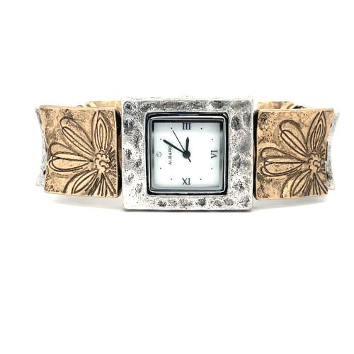 Vintage-style watch with a carved square frame – m...