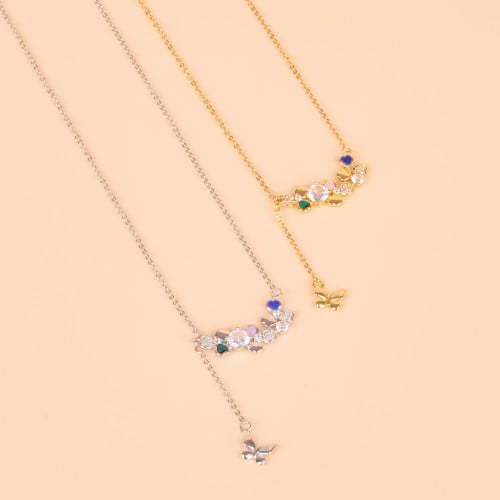 سلسال ناعم فراشات مع ورود كريستال ملون مرصع بالزرك...