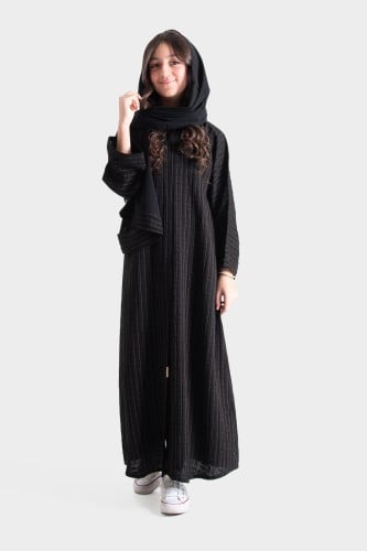 عباية بناتي من قماش جاكار مقلمة