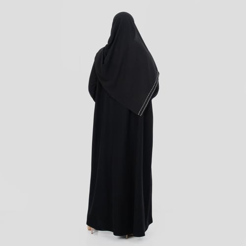 عباية لف مطرزة من الامام بقماش باربي