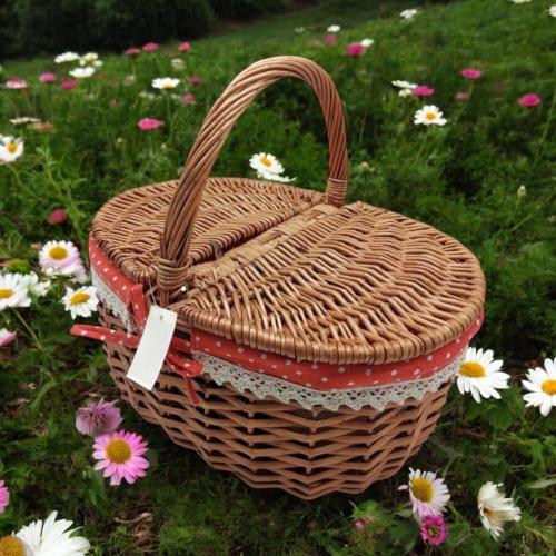 سلال رحلات ريفية بيضاوية الشكل | مبطنة بنسيج احمر...