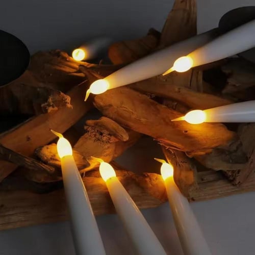 شموع بطارية طويلة من 6 قطع مع إضاءة صفراء دافئة