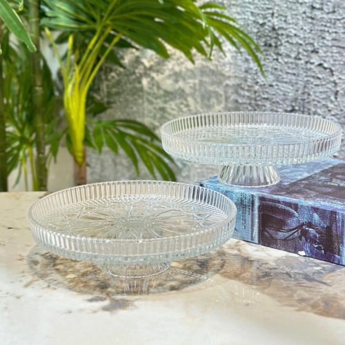 طقم صحون تقديم زجاج بقاعدة (متوفر حجمين)