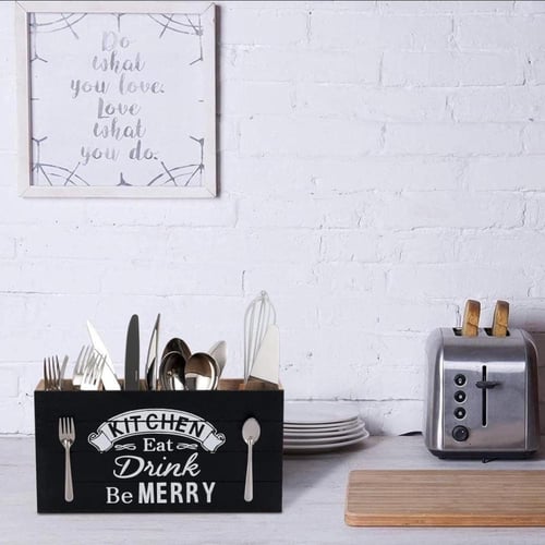 حامل ومنظم ادوات المائدة والمطبخ الخشبي مع 4 اقسام