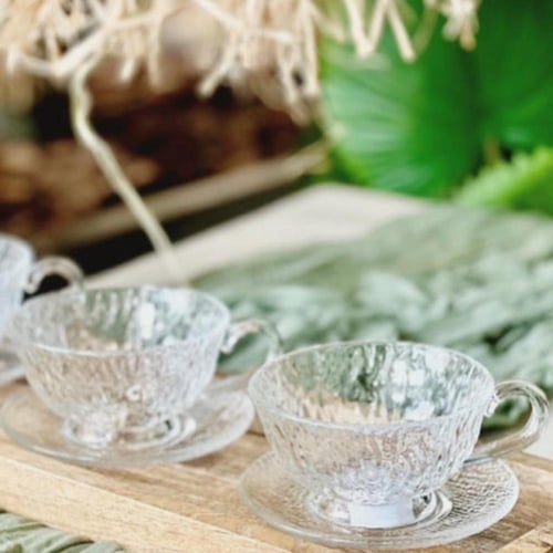 طقم كوب زجاجي مع صحن من 6 قطع | 200مل (متوفر موديل...