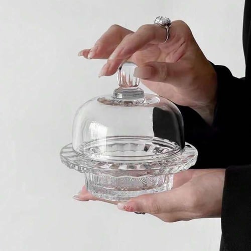 زجاج تقديم شفاف بقاعدة وغطاء متحرك | 3 حبات