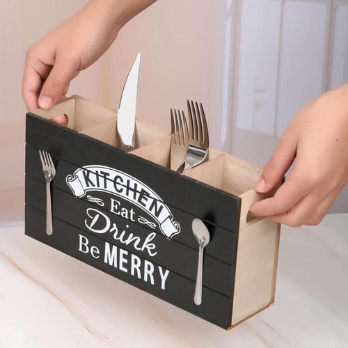 حامل ومنظم ادوات المائدة والمطبخ الخشبي مع 4 اقسام