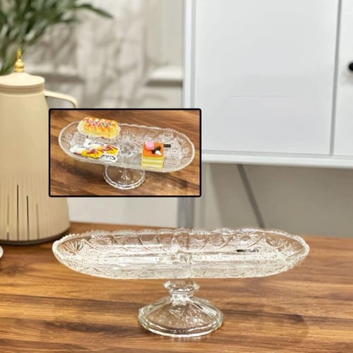صحن تقديم زجاج بقاعدة بالشكل المستطيل والبيضاوي (م...